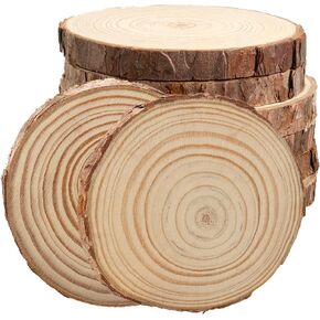 JOIKIT 50PCS 3.5-4 Inches Natural Wood Slices Bulk, 2/5" Thick Unfinished Natural Wood Circles with Pre-drilled Hole and Bark for Craft Arts, Christmas Ornaments, DIY Painting, Wedding Decorations