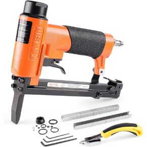 KAMSIN KN7116L 22 Gauge Pneumatic Upholstery Stapler, 3/8-inch(9.0mm) Crown Fine Wire Stapler Gun, 1/4-inch to 5/8-inch(6-16mm) Leg Length Long Nose Upholstery Staple Gun for Upholstering
