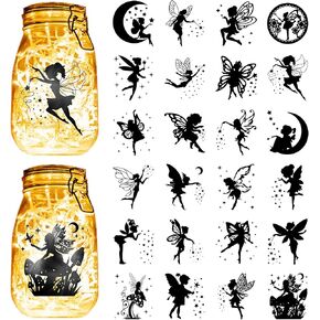 CREATCABIN 24Pcs Fairy Silhouettes Mason Jar Decor Lantern Laser Cutouts Ornaments Plastic Scrapbook Embellishment for Jars Wall Windows Glass Cars Decor DIY Crafts Gifts Black 3.9x3.5Inch in Kuwait