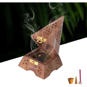 حامل بخور مخروطي على شكل برج إيفل من سيجناميو®، حامل بخور خشبي لبرج إيفل سامبراني دووب، حامل بخور لعنصر بوجا بوجا، حامل رماد، تصميم تقليدي مصنوع يدويًا للطقوس العطرية - عبوة من قطعة واحدة