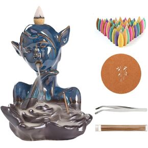 YYW Backflow Incense Holder Waterfall Burner with 20 Backflow Incense Cones 30 Incense Sticks 1 Mat1 Tweezers Blue Home Decor Aromatherapy Ornamental for Home Office Yoga
