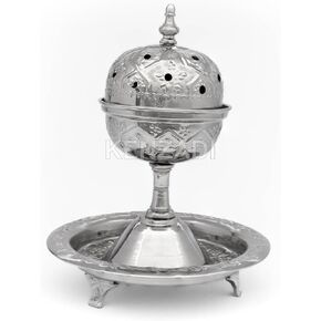 Kenzadi's Moroccan Incense Oud Burner Diffuser: Mbakhra, A Classical Silver Censer with Timeless Fez Design