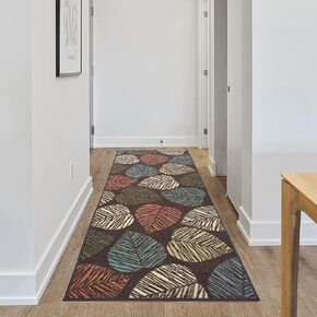 RugStylesOnline Rubber Collection Leaves Multi-Color Printed Slip Resistant Rubber Back Latex Contemporary Modern Area Rugs and Runners (Brown Multi Leaves, 23" x7')