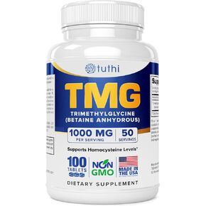 TMG Supplements – Trimethylglycine Betaine 1000mg Supports Healthy Homocysteine Levels, Blood Pressure & Cardiovascular Support – 100 Vegan-Friendly Tablets – Gluten-Free, Non-GMO, US Made