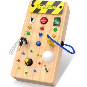 Montessori Toddler Toys - Baby Wooden Busy Board - Sensory Toys with Light Switch - Baby Travel Toys - Preschool Educational Learning Activities Toys - Gifts for Boys Girls Ages 1 2 3 4+ Year Old