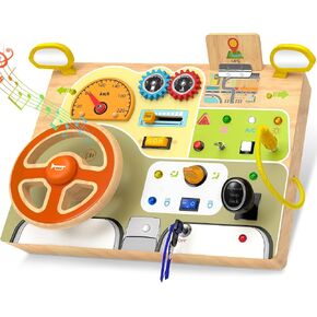 Montessori Toddler Toys - Baby Wooden Busy Board - Sensory Toys with Light Switch - Baby Travel Toys - Preschool Educational Learning Activities Toys - Gifts for Boys Girls Ages 1 2 3 4+ Year Old