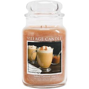 Village Candle Salted Caramel Latte, Large Glass Apothecary Jar, Scented Candle 21.25 oz