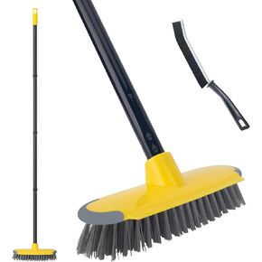 Deck Brush with Long Handle, Scrub Brush for Shower, 50'' Outdoor Floor Scrubber Broom for Carpet, Boat, Patio, Garage, Concrete Cleaning