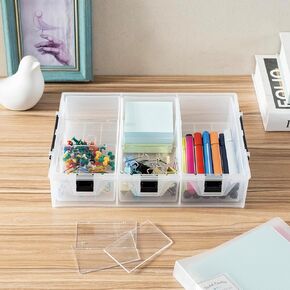 MyGift 11 Inch Clear Arts and Crafts Sewing Supplies Storage Organizer Case with Black Accents, 24 Customizable Compartments, and 6 Drawers with Removable Dividers