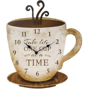 TG,LLC Treasure Gurus Rustic Decorative Wood Coffee Cup Wall Clock Farmhouse Kitchen Home Decor