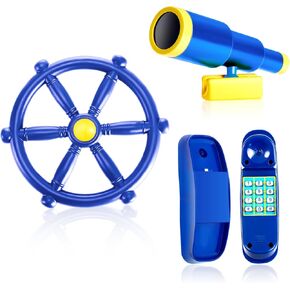 3 Pcs Playground Accessories for Kids Outdoor Swing Set Accessories Playground Equipment Pirate Plastic Ship Wheel Toy Telescope Telephone Backyard Outdoor Playhouse Climbing Equipment (Blue)
