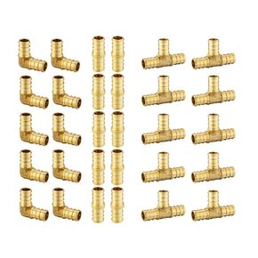 (Pack of 30) EFIELD 1/2" Pex Brass Crimp Barb Fittings 10 Pieces each: Tee, Elbow and Coupling