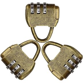 Vintage Antique Style 3 Digit Combination Lock Mini Bronze Password Padlock Small Metal Padlock Archaize Style Lock for Jewelry Box Storage Box Diary Book,Pack of 3