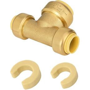 (Pack of 5) EFIELD 3/4"x 3/4" x1/2" Tee Push-Fit Fitting to Connect Pex, Copper, CPVC With 2 Sizes Disconnect Clips