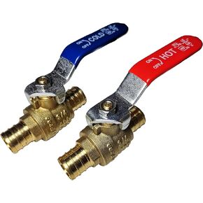 2 Pieces XFITTING 3/4" Pex Ball Valve, 1 Hot (Red) and 1 Cold (Blue)