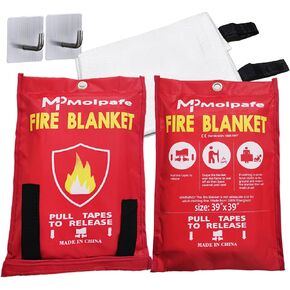Emergency Fire Blanket, 2 Packs 39"x39" Suppression Flame Retardent Safety Blanket, Fiberglass Fire Blanket, for Home, Kitchen, School, Office, Car, Fireplace, Grill, Camping -with Hooks -001 in Saudi Arabia