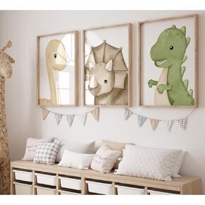 Dinosaur Wall Art Kids Boys Room Canvas Wall Decor Dino Nursery Wall Art Pictures Baby Dinosaur Poster Prints for Boys Bedroom Bathroom 12x16 Inch Unframed Set of 3