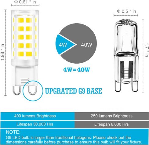 GOLSPARK G9 Led Bulbs, 4W Chandelier Light Bulbs (40W Halogen Equivalent),3000K Soft White, G9 Bi Pin Base,Non-dimmable,360 Degrees Beam Angle,400LM,Pack of 6 in Saudi Arabia