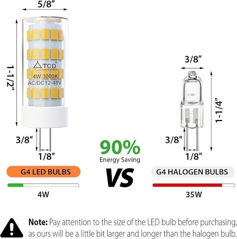 G4 12V LED Lights Bulbs 4W 3000K Warm White 6 Pack, AC/DC 12-48V 300 LM Bi-Pin 35W Halogen Equivalent Non-dimmable for Outdoor Landscape Path Stair Driveway, Indoor Under-Cabinet Ceiling Lighting in Saudi Arabia
