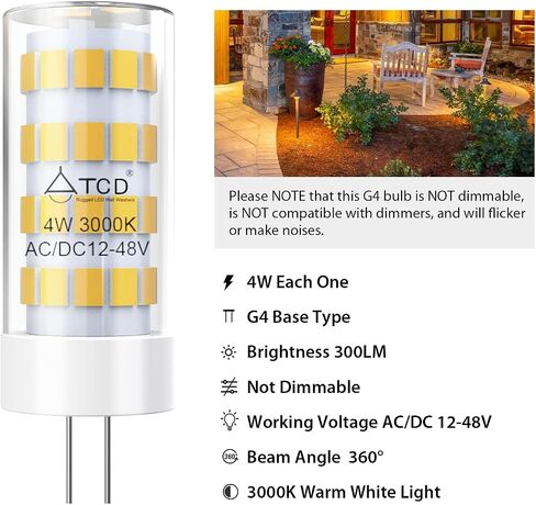 G4 12V LED Lights Bulbs 4W 3000K Warm White 6 Pack, AC/DC 12-48V 300 LM Bi-Pin 35W Halogen Equivalent Non-dimmable for Outdoor Landscape Path Stair Driveway, Indoor Under-Cabinet Ceiling Lighting in Saudi Arabia