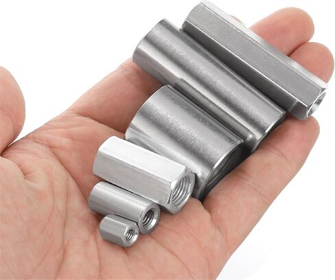 uxcell M16x2mm Round Coupling Nuts, 5 Pcs 304 Stainless Steel Connector Nuts Fasteners Rod Bar Stud 30mm for Industrial Construction Fasteners, Silver in Saudi Arabia