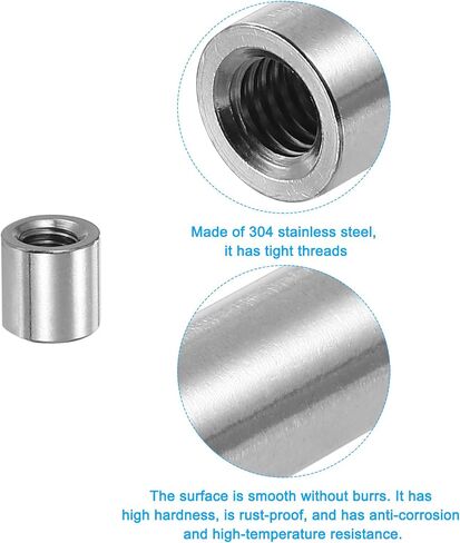 uxcell M16x2mm Round Coupling Nuts, 5 Pcs 304 Stainless Steel Connector Nuts Fasteners Rod Bar Stud 30mm for Industrial Construction Fasteners, Silver in Saudi Arabia