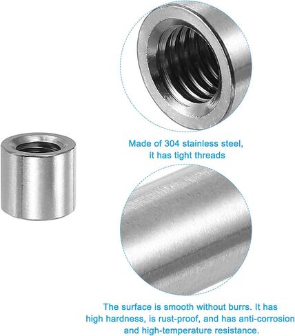 uxcell M16x2mm Round Coupling Nuts, 5 Pcs 304 Stainless Steel Connector Nuts Fasteners Rod Bar Stud 30mm for Industrial Construction Fasteners, Silver in Saudi Arabia