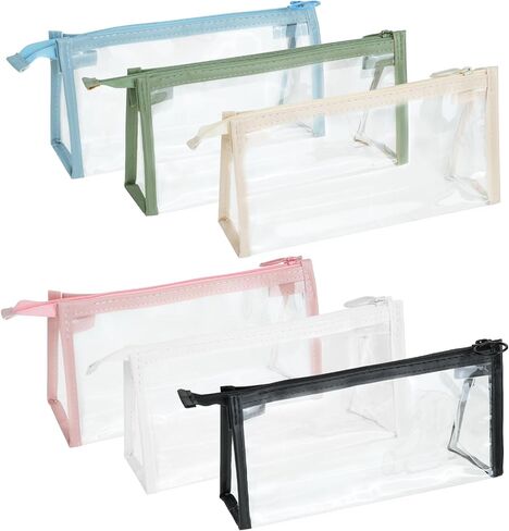 TIE-DailyNec 4 PCS Pencil Cases Pen Pouch Clear Transparent Marker Pouch with Zipper, Exam Pencil Storage Bag Travel Cosmetic Makeup Bag, Stationery Toiletries Organizer for Students Adults Teen in Kuwait