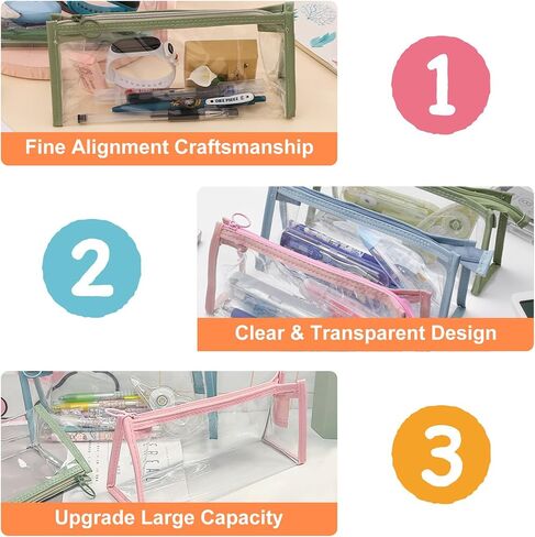 TIE-DailyNec 4 PCS Pencil Cases Pen Pouch Clear Transparent Marker Pouch with Zipper, Exam Pencil Storage Bag Travel Cosmetic Makeup Bag, Stationery Toiletries Organizer for Students Adults Teen in Kuwait