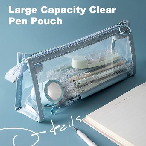 TIE-DailyNec 4 PCS Pencil Cases Pen Pouch Clear Transparent Marker Pouch with Zipper, Exam Pencil Storage Bag Travel Cosmetic Makeup Bag, Stationery Toiletries Organizer for Students Adults Teen in Kuwait