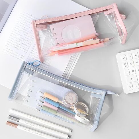TIE-DailyNec 4 PCS Pencil Cases Pen Pouch Clear Transparent Marker Pouch with Zipper, Exam Pencil Storage Bag Travel Cosmetic Makeup Bag, Stationery Toiletries Organizer for Students Adults Teen in Kuwait