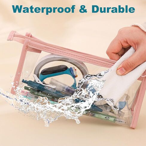 TIE-DailyNec 4 PCS Pencil Cases Pen Pouch Clear Transparent Marker Pouch with Zipper, Exam Pencil Storage Bag Travel Cosmetic Makeup Bag, Stationery Toiletries Organizer for Students Adults Teen in Kuwait