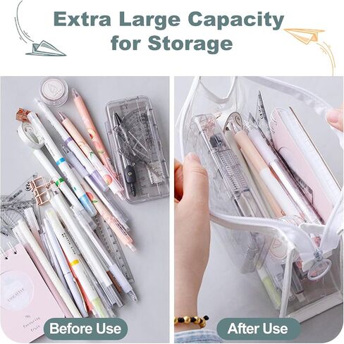 TIE-DailyNec 4 PCS Pencil Cases Pen Pouch Clear Transparent Marker Pouch with Zipper, Exam Pencil Storage Bag Travel Cosmetic Makeup Bag, Stationery Toiletries Organizer for Students Adults Teen in Kuwait