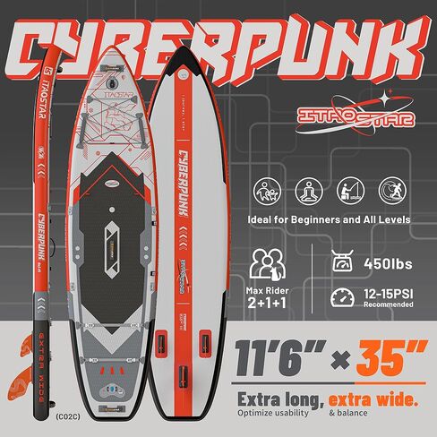 لوح مجداف عريض للغاية مقاس 11'6"×35" مبتكر/Cyberpunk مع مقعد، تروس لوح SUP ممتازة وقفة واحدة، 5 زعانف مصممة، ألواح مجداف ثابتة قابلة للنفخ للشباب/البالغين من جميع المستويات in Saudi Arabia