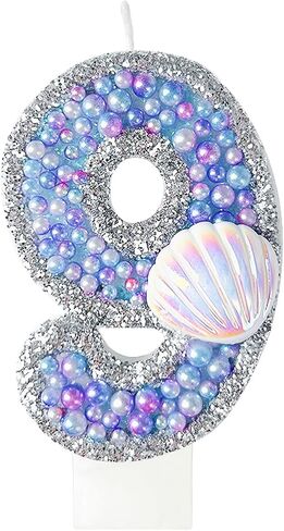 Birthday Candles, Pink Shell Sequins Blue Purple Pearl Boy Girl Birthday Cake for Mermaid Birthday Theme Birthday Decorations Candle Party Supplies Number 4 Candle (9) in Saudi Arabia