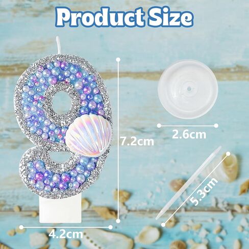 Birthday Candles, Pink Shell Sequins Blue Purple Pearl Boy Girl Birthday Cake for Mermaid Birthday Theme Birthday Decorations Candle Party Supplies Number 4 Candle (9) in Saudi Arabia