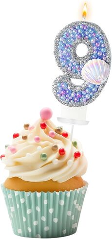 Birthday Candles, Pink Shell Sequins Blue Purple Pearl Boy Girl Birthday Cake for Mermaid Birthday Theme Birthday Decorations Candle Party Supplies Number 4 Candle (9) in Saudi Arabia
