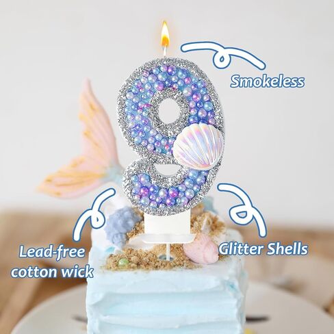 Birthday Candles, Pink Shell Sequins Blue Purple Pearl Boy Girl Birthday Cake for Mermaid Birthday Theme Birthday Decorations Candle Party Supplies Number 4 Candle (9) in Saudi Arabia
