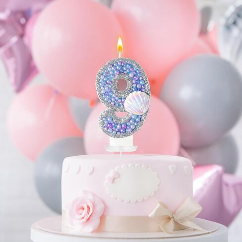 Birthday Candles, Pink Shell Sequins Blue Purple Pearl Boy Girl Birthday Cake for Mermaid Birthday Theme Birthday Decorations Candle Party Supplies Number 4 Candle (9) in Saudi Arabia