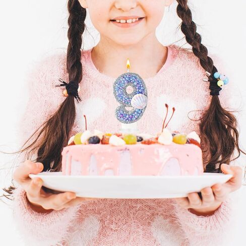 Birthday Candles, Pink Shell Sequins Blue Purple Pearl Boy Girl Birthday Cake for Mermaid Birthday Theme Birthday Decorations Candle Party Supplies Number 4 Candle (9) in Saudi Arabia