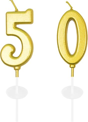 شموع عيد الميلاد الخمسين - شمعة كعكة عيد الميلاد الذهبية رقم 50، زينة كعكة عيد الميلاد السعيدة 50 لحفلة عيد ميلاد تبلغ خمسين عامًا وزينة الذكرى السنوية الخمسين in Kuwait