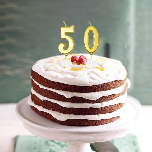 شموع عيد الميلاد الخمسين - شمعة كعكة عيد الميلاد الذهبية رقم 50، زينة كعكة عيد الميلاد السعيدة 50 لحفلة عيد ميلاد تبلغ خمسين عامًا وزينة الذكرى السنوية الخمسين in Kuwait