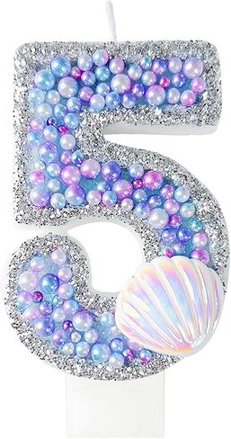 Birthday Candles, Pink Shell Sequins Blue Purple Pearl Boy Girl Birthday Cake for Mermaid Birthday Theme Birthday Decorations Candle Party Supplies Number 4 Candle (9) in Saudi Arabia