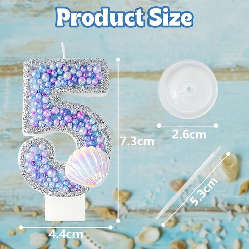 Birthday Candles, Pink Shell Sequins Blue Purple Pearl Boy Girl Birthday Cake for Mermaid Birthday Theme Birthday Decorations Candle Party Supplies Number 4 Candle (9) in Saudi Arabia