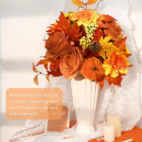 ديكور الخريف - زهور الخريف الاصطناعية، قرع الورود المزيفة لديكور الخريف، ترتيبات زهور الخريف الصناعية ينبع للمنزل باقة الزفاف الخريفية قطع مركزية لتزيين عيد الشكر، برتقالي in Kuwait