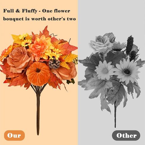 Fall Decor - Fall Flowers Artificial, Fake Roses Pumpkins for Autumn Decor, Faux Fall Floral Arrangements Stems for Home Fall Wedding Bouquet Table Centerpieces Thanksgiving Decoration, Orange in Saudi Arabia