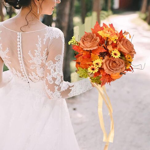 ديكور الخريف - زهور الخريف الاصطناعية، قرع الورود المزيفة لديكور الخريف، ترتيبات زهور الخريف الصناعية ينبع للمنزل باقة الزفاف الخريفية قطع مركزية لتزيين عيد الشكر، برتقالي in Kuwait