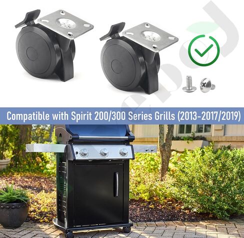 69827 Fixed Caster Compatible with Spirit 200/300 Series Grills (2013-2017/2019). Caster Diameter 2-7/8", Mounting Plate 2-3/8" - W/Hardware (1) in Kuwait