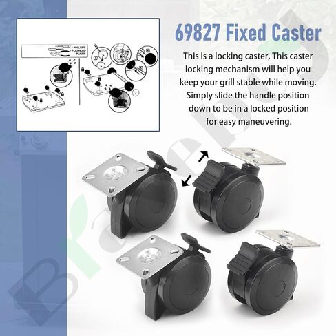 69827 Fixed Caster Compatible with Spirit 200/300 Series Grills (2013-2017/2019). Caster Diameter 2-7/8", Mounting Plate 2-3/8" - W/Hardware (1) in Kuwait