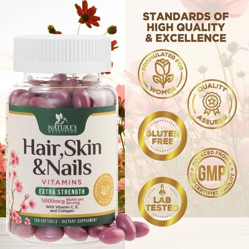 Hair Vitamins for Women, Ultra Strength 5000mcg Biotin Collagen & More - Premium Hair Growth, Skin, Nails & Keratin Support Supplement, Infused with Argan Oil & Hyaluronic Acid, Non-GMO - 120 Softgels in Saudi Arabia